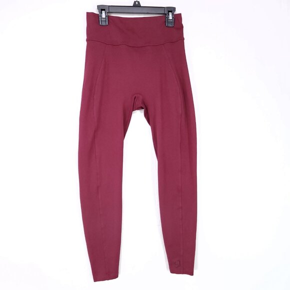 Bombshell Sportswear Leggings Size Small Cut Out Low Back Buckle Burgundy - Picture 2 of 13